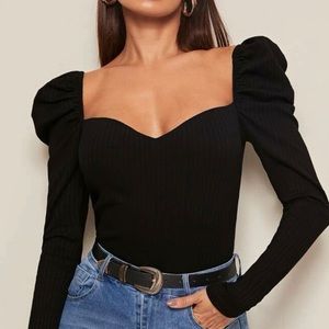 Shein Women’s Size 12 Sweetheart Neck Leg-of-mutton Sleeve Top Black